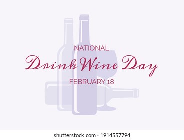 National Drink Wine Day Illustration. Wine Bottle Purple Silhouette Icon. Glass And Bottle Of Wine Silhouette Illustration. Drink Wine Day Poster, February 18. Important Day