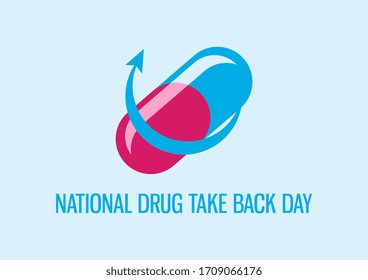 National Drug Take Back Day Illustration. Blue-pink Pill Illustration. Returned Drug Icon. Expired Prescription Drugs Poster. Important Day