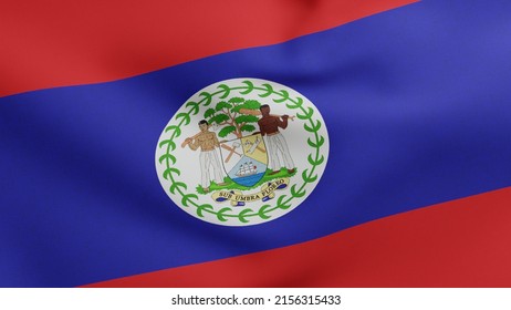 National flag of Belize waving 3D Render, independence day Belize was 21 September 1981, Belize flag textile and Coat of Arms and sign Sub Umbra Floreo