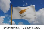 National flag of Cyprus waving 3D Render with flagpole and blue sky, Republic of Cyprus flag textile, simea tis Kipru or Kibris bayragi designed by Ismet Guney, cyprus independence day. Illustration
