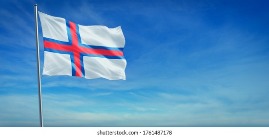 The National flag Faroe Islands blowing in the wind in front clear blue sky   3d illustration 