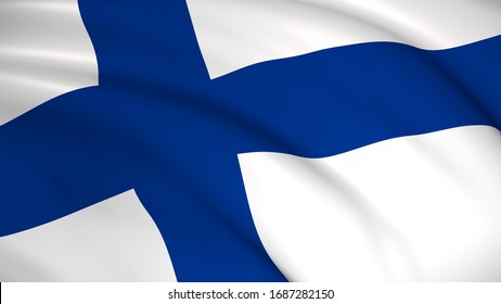 The national flag of Finland (Finnish flag) - waving background illustration. Highly detailed realistic 3D rendering