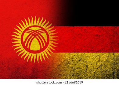 The National Flag Of Germany With The Kyrgyz Republic Kyrgyzstan National Flag. Grunge Background