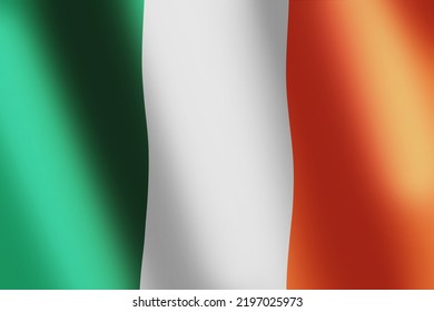 National Flag Of Ireland. Irish Tricolour Flag With A Vertical Pales Of Green, White, Orange With Smooth Wind Wave For Banner Or Background. National Colours Of Ireland. Waves Ripples On Flag