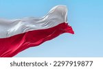 The national flag of Poland waving in the wind on a clear day. Two horizontal stripes of equal width: white on top and red on the bottom. 3d illustration render. Rippling textile