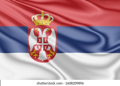 National Flag Of Serbia Fluttering In The Wind In 3D Illustration