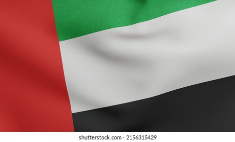 National flag of United Arab Emirates waving 3D Render, used Pan-Arab colors and designed Abdullah Al Maainah, UAE flag