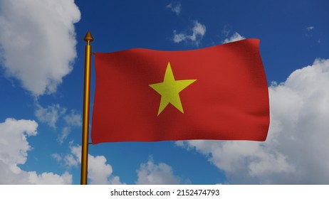 National Flag Vietnam Waving Render Flagpole Stock Illustration ...