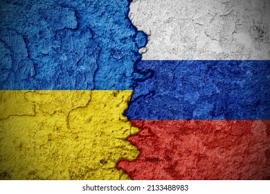 National flags as confrontation of Russia and Ukraine. Illustration. Concept