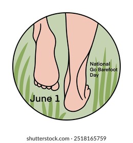 National Go Barefoot Day, june 1, hand drawn illustration. Americal holiday celebration, bare feet on grass nature walking relaxation, healthy outdoor lifestyle, bafe legs leisure girl woman. Circle - Powered by Shutterstock