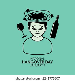 National Hangover Day illustration. Drunk man with hangover and headache icon. Alcohol intoxication simple graphic design element. January 1 every year. Important day - Powered by Shutterstock