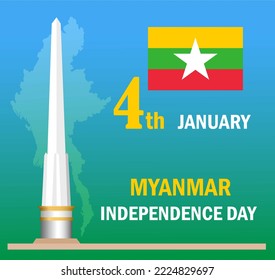 National Holidays. 4th January Myanmar Independence Day poster. Art illustration - Powered by Shutterstock