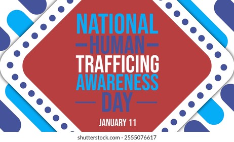 National human trafficking awareness day design with vibrant blue, red, and white colors, symbolic ribbon, and bold typography for January 11 - Powered by Shutterstock