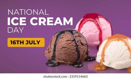 National ice cream day with elegant background. It is celebrated on 16th July of every year. 3d ice cream scoops. - Powered by Shutterstock