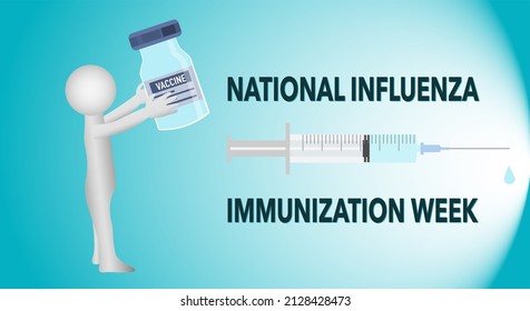 National Influenza Immunization Week, Vaccination. Doctor With A Syringe And An Ampoule With A Vaccine. Poster