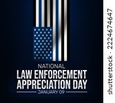 National Law Enforcement Appreciation Day Background with waving flag in a dark room. Elegant patriotic backdrop appreciating American law enforcement for their service