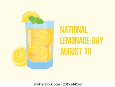 National Lemonade Day illustration. Glass of lemonade with lemons and mint leaf icon. Glass with fresh ice summer drink illustration. Lemonade Day Poster, August 20. Important day - Powered by Shutterstock