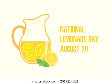 National Lemonade Day illustration. Lemonade pitcher with lemons and mint icon. Jug with fresh summer drink illustration. Lemonade Day Poster, August 20. Important day - Powered by Shutterstock