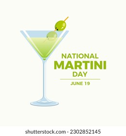 National Martini Day illustration. Martini drink with green olive icon. Alcoholic gin and vermouth cocktail drawing. June 19 every year. Important day - Powered by Shutterstock