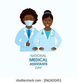 National Medical Assistants Day illustration. Happy smiling african american male and female medical assistants icon. Young cheerful black ethnicity man and woman doctors icon. Important day - Powered by Shutterstock