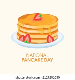 National Pancake Day illustration. Fresh pancakes with strawberries and syrup icon. Pile of pancakes on a plate illustration. Important day - Powered by Shutterstock