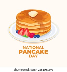 National Pancake Day illustration. Fresh pancakes with berry fruits and syrup icon. Pile of delicious pancakes with butter on a plate drawing - Powered by Shutterstock