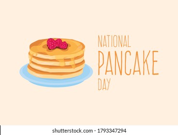 National Pancake Day illustration. Pancakes with syrup and raspberries illustration. Pile of pancakes on a plate icon. Important day - Powered by Shutterstock