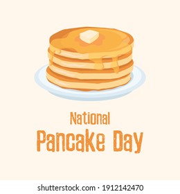 National Pancake Day illustration. Pancakes with syrup and butter illustration. Pile of pancakes on a plate icon. Important day - Powered by Shutterstock