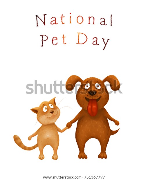 National Pet Day Funny Dog Cat のイラスト素材