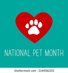 National Pet Month greeting concept. Pet paw print and heart on a turquoise background. - Powered by Shutterstock