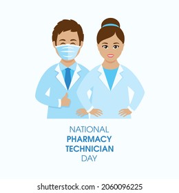 National Pharmacy Technician Day Illustration. Happy Smiling Male And Female Pharmacists Icon. Young Cheerful Man And Woman Pharmacists Illustration. Important Day