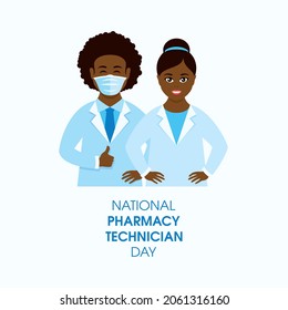 National Pharmacy Technician Day Illustration. Happy Smiling African American Male And Female Pharmacists Icon. Young Cheerful Black Ethnic Man And Woman Pharmacists Icon. Important Day