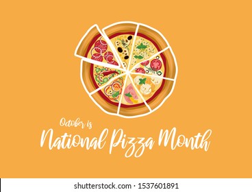 National Pizza Month illustration. Sliced pizza icon. Pizza different kinds illustration. October is National Pizza Month. American Food & Beverage Holiday. Important day - Powered by Shutterstock