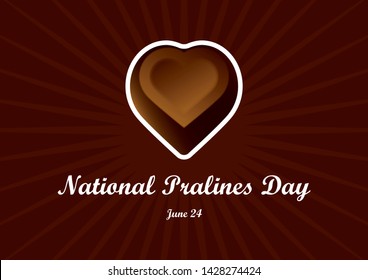National Pralines Day illustration. Chocolate heart praline icon. National Pralines Day Poster, June 24. Important day