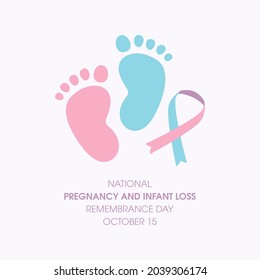 National Pregnancy and Infant Loss Remembrance Day illustration. Baby footprint with pink-blue ribbon icon. Remembrance day for miscarriage and pregnancy loss illustration. October 15. Important day