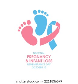 National Pregnancy And Infant Loss Remembrance Day Illustration. Baby Footprint With Pink-blue Awareness Ribbon Icon. Remembrance Day For Miscarriage And Pregnancy Loss Icon. October 15