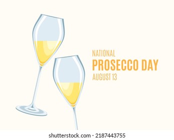 National Prosecco Day illustration. Two glasses of sparkling wine icon. Prosecco wine celebratory toast drawing. Prosecco Day Poster, August 13. Important day - Powered by Shutterstock