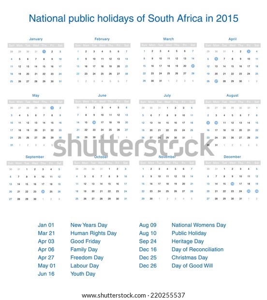 National Public Holidays South Africa 2015 Stock Illustration 220255537 ...