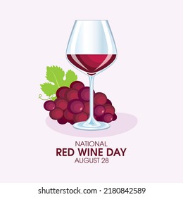 National Red Wine Day illustration. Glass of red wine and bunch of grapes still life illustration. August 28. Important day - Powered by Shutterstock