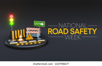 National Road safety week is observed every year in January and in May, It aims at making the roads and streets safer. 3D Rendering - Powered by Shutterstock