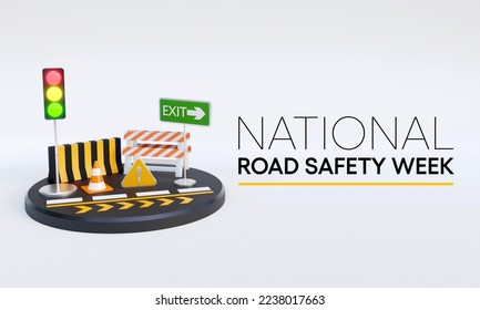 National Road safety week is observed every year in January and in May, It aims at making the roads and streets safer. 3D Rendering - Powered by Shutterstock