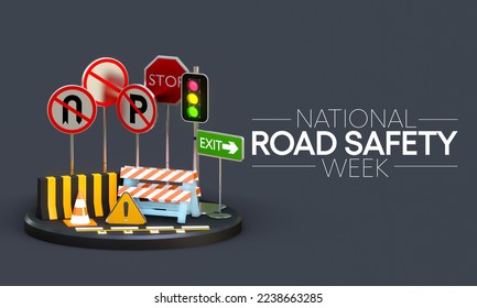 National Road safety week is observed every year in January and in May, It aims at making the roads and streets safer. 3D Rendering - Powered by Shutterstock