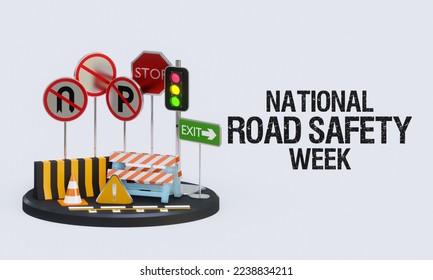 National Road safety week is observed every year in January and in May, It aims at making the roads and streets safer. 3D Rendering - Powered by Shutterstock