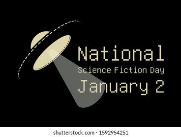 National Science Fiction Day Illustration. Spaceship Illustration. UFO In Space. Science Fiction Day Poster, January 2