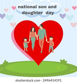 national son and daughter day .Background is light blue red and pink heart on the ground . - Powered by Shutterstock