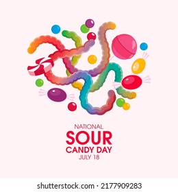 National Sour Candy Day Illustration. Pile Of Candies Drawing. Colorful Gummy Jelly Worm Candies Illustration. July 18. Important Day