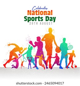 National Sport day Poster design. Happy national sport day. A public holiday celebrated, sportsperson from different fields, banner, poster, Background. Illustration of Sports Personalities in India.  - Powered by Shutterstock