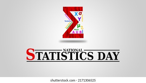 National Statistics Day Poster Background With Sigma Symbol And Popular Statistical Terms