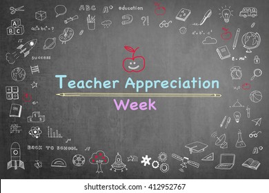  National Teacher Appreciation Week On Black Chalkboard With Cute Doodle 