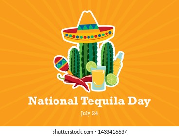 National Tequila Day illustration. Mexican design element. Shot of tequila icon. National Tequila Day Poster, July 24. Important day - Powered by Shutterstock